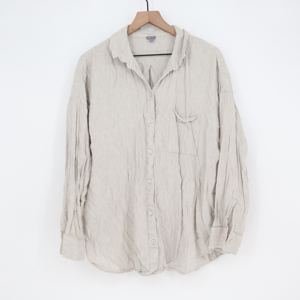 Aerie Button Down Womens XL Oversized Oatmeal Long Sleeve Casual Excellent